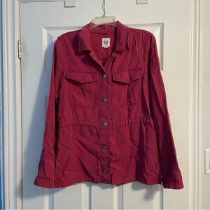 GAP Women's Dark Pink Lightweight Jean Jacket Cinched Waist Button Up Size M